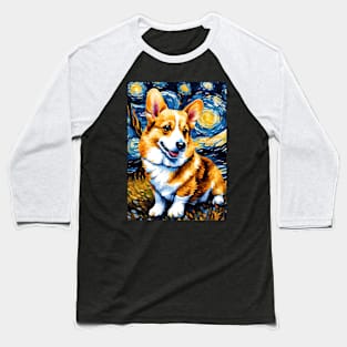 Adorable Pembroke Welsh Corgi Dog Breed Painting in a Van Gogh Starry Night Art Style Baseball T-Shirt